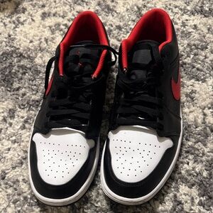 Nike Men's Black, Red, and White Air Jordan 1 Low Sneakers